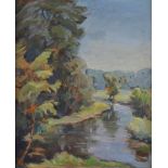 Künstler des 20. Jhd."Flusslandschaft"Gemälde Öl/Hartfaser, 43,5 cm x 38,5 cm,links unten ungedeutet