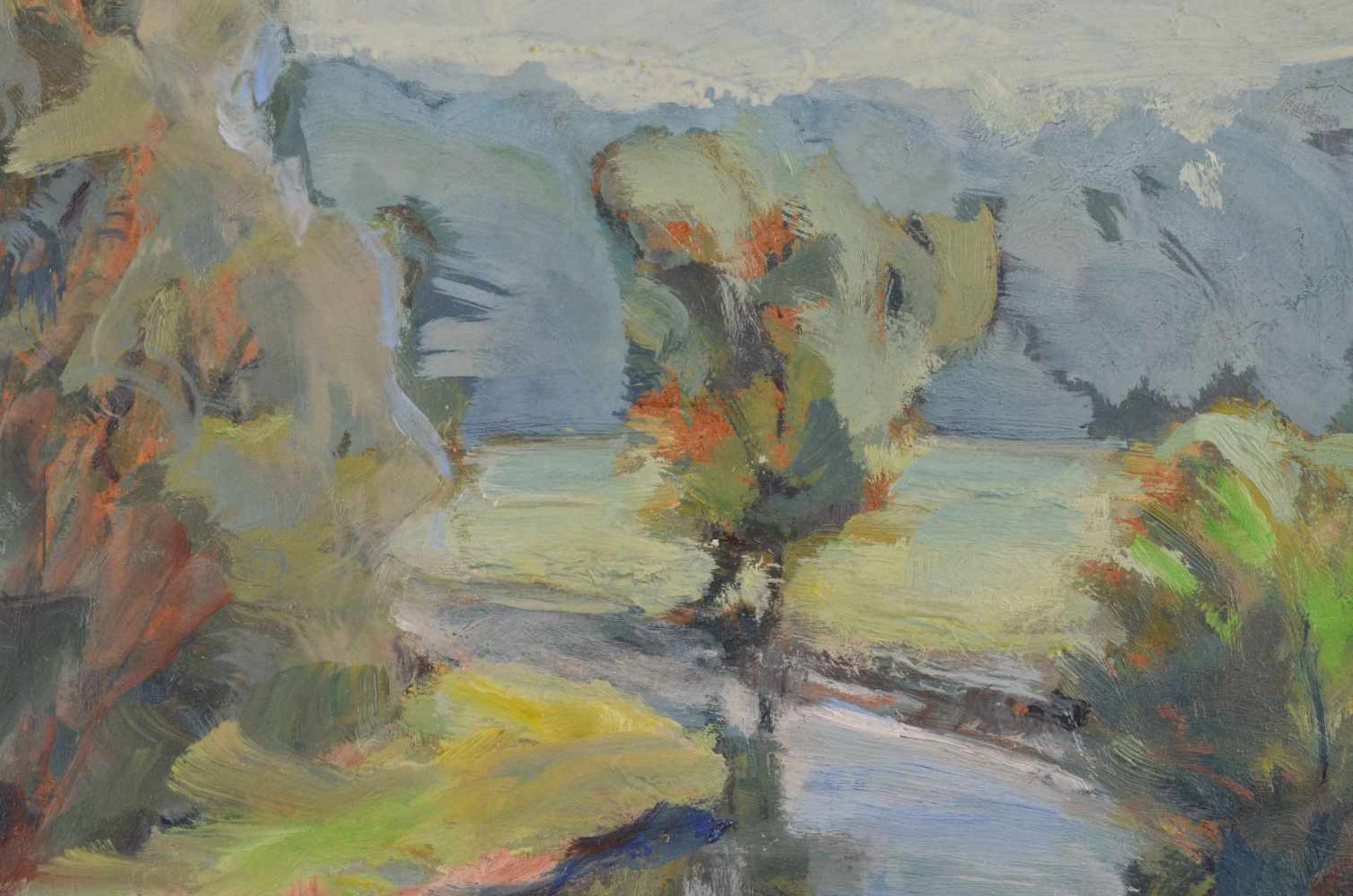 Künstler des 20. Jhd."Flusslandschaft"Gemälde Öl/Hartfaser, 43,5 cm x 38,5 cm,links unten ungedeutet - Image 3 of 5