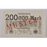 Deutschland, 200000 Mark 09.08.1923Reichsbanknote, mit diagonalem roten Aufdruck-Muster auf