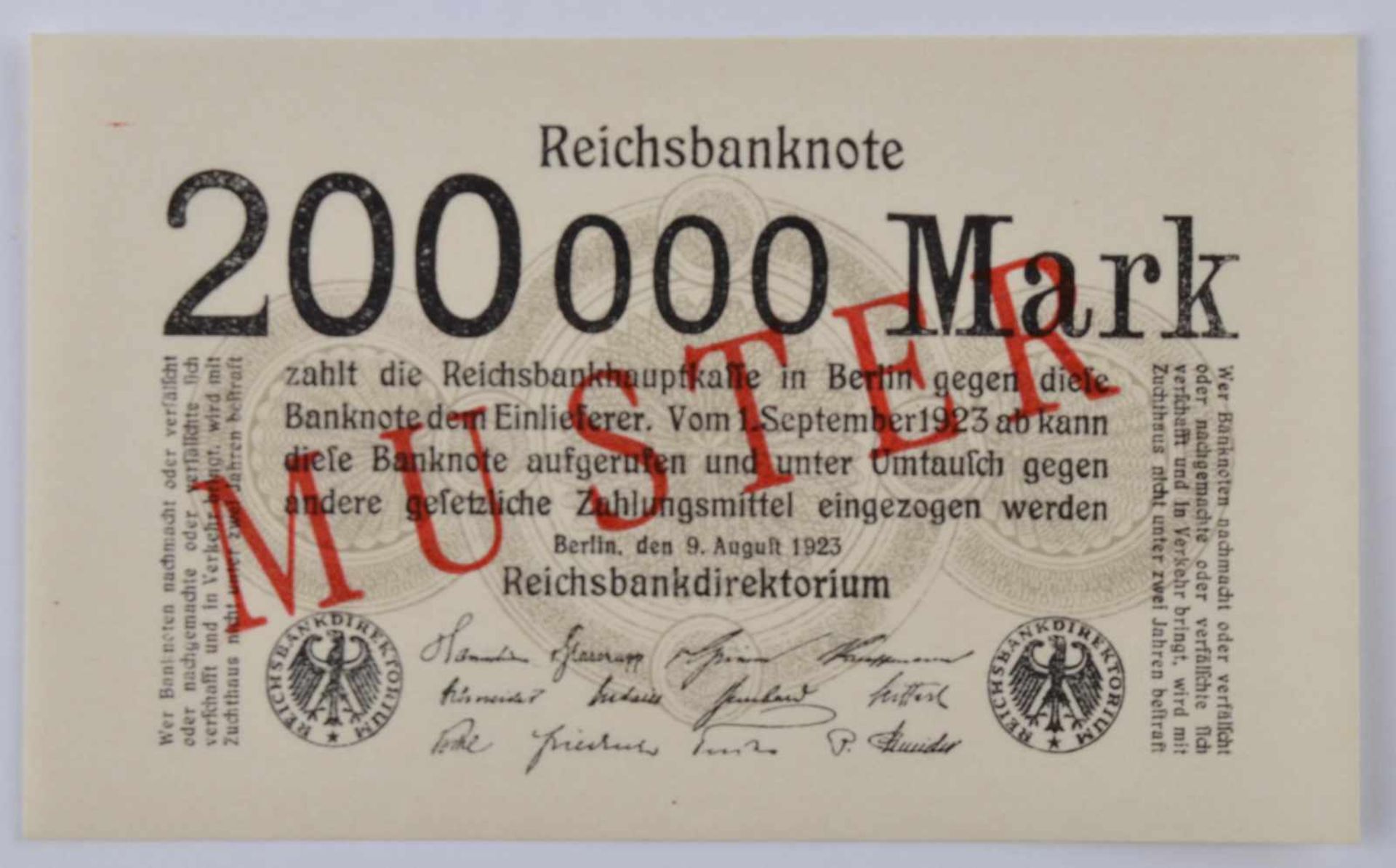 Deutschland, 200000 Mark 09.08.1923Reichsbanknote, mit diagonalem roten Aufdruck-Muster auf