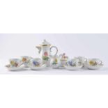 Mocca-Service Meissen15 tlg, Deutsche Blume, 6 Tassen, 6 Untertassen, Kaffeekanne, 1