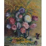 Jac LAUBÉ (XX)"Blumenstillleben mit Crysanthemen"Gemälde Öl/Leinwand, 54,5 cm x 45 cm, gerahmt 70,