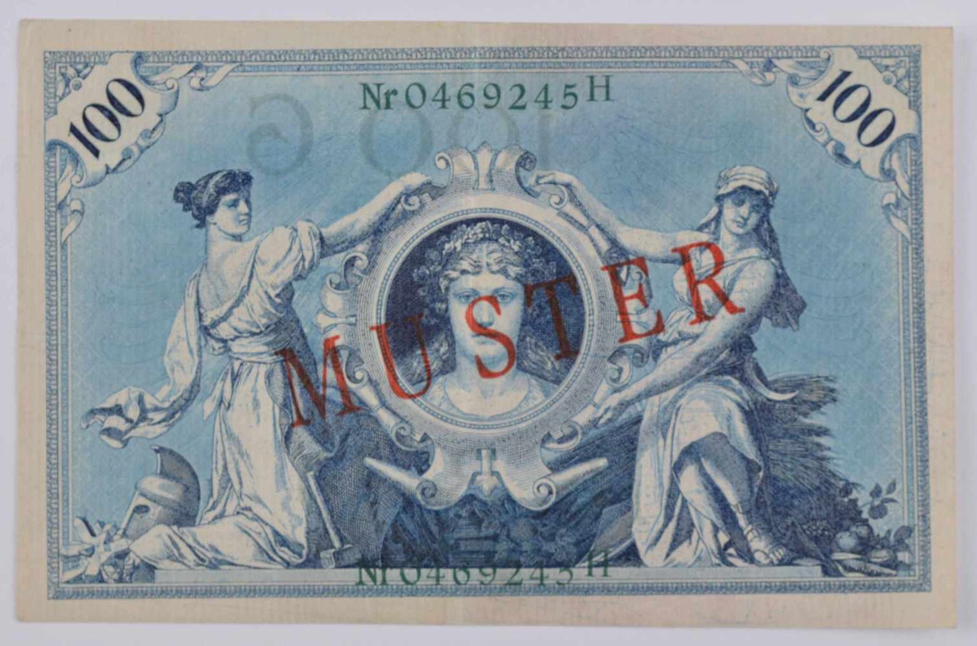 Deutschland, Reichsbanknote 100 Mark 07.02.1908mit diagonalem roten Aufdruck-Muster auf Vorder- - Bild 2 aus 2