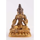 Figur der Sitzenden Syamatara Tibet Ende 18. Jhd.Bronze, feuervergoldet, H:15 cm, Provenienz: Aus