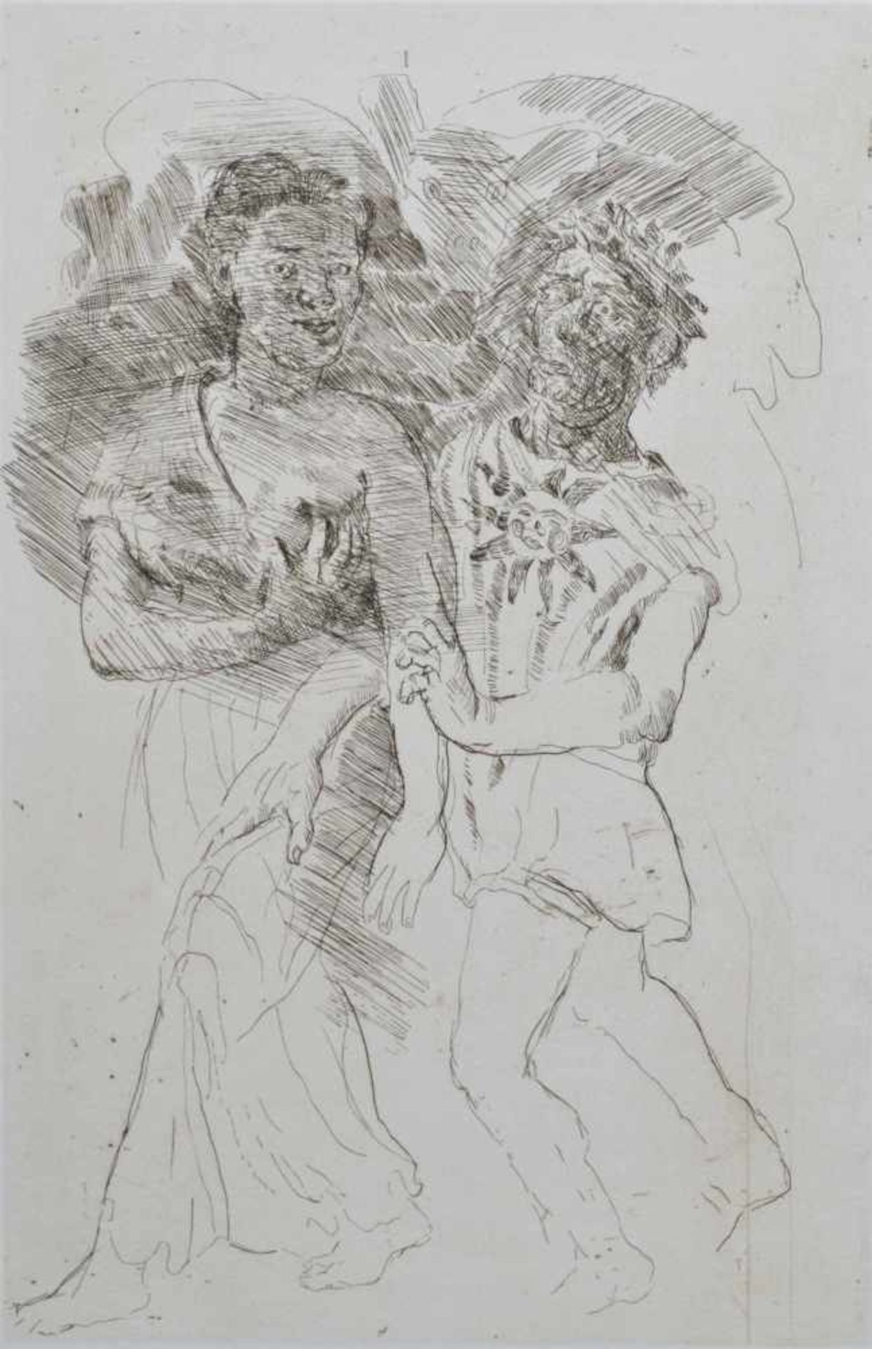 Harald METZKES (1929)"schreitendes Paar / Comedia del Arte"Grafik-Multiple, Radierung auf Bütten,