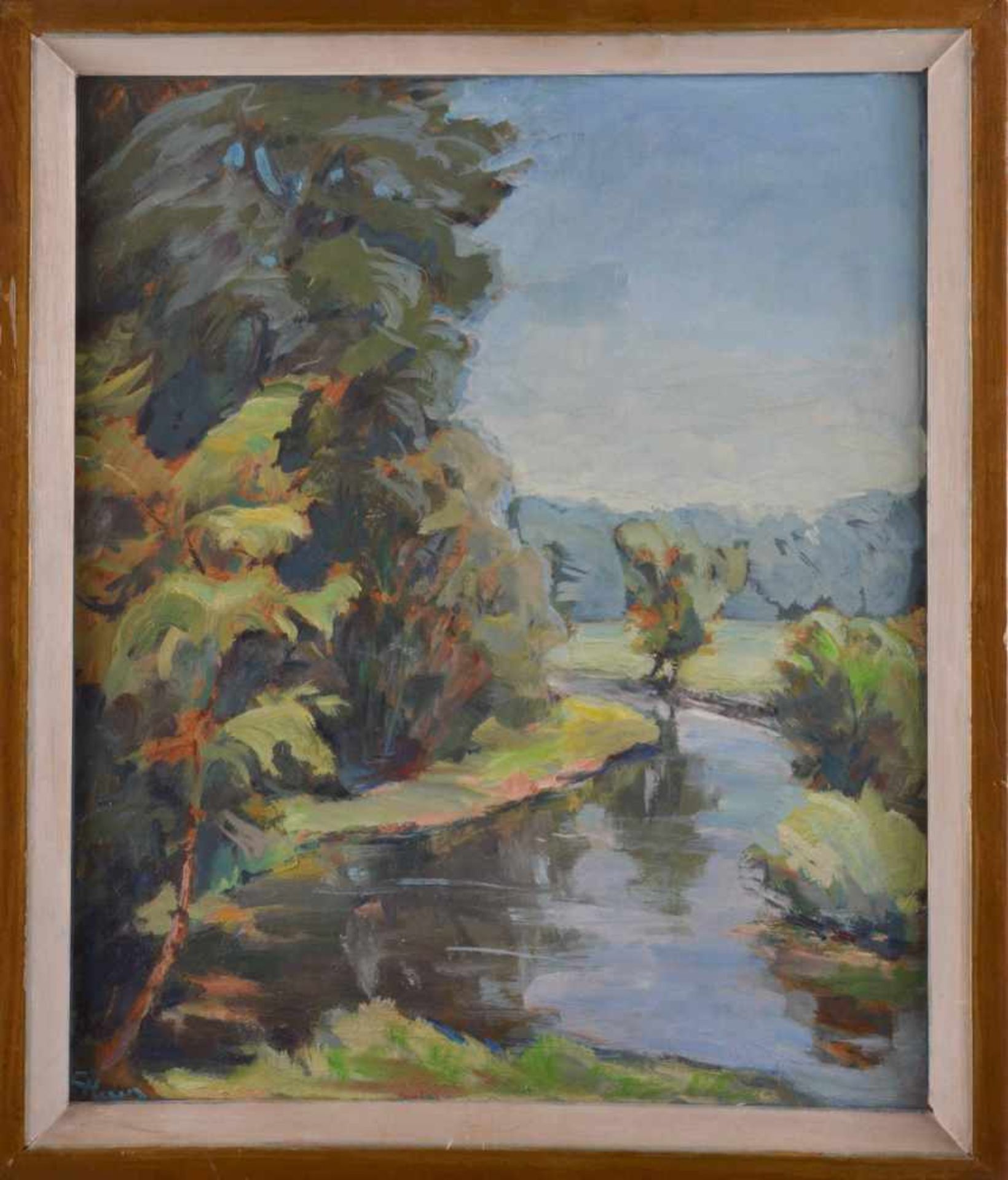 Künstler des 20. Jhd."Flusslandschaft"Gemälde Öl/Hartfaser, 43,5 cm x 38,5 cm,links unten ungedeutet - Image 2 of 5