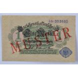 Deutschland, 1 Mark 12.08.1914Darlehenskassenschein, blaues Siegel, mit diagonalem roten Aufdruck-