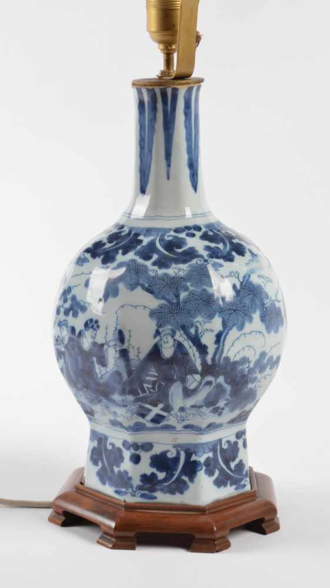 Lampe Delft 17. Jhd.blau und weiß Malerei mit chinesischem Dekor, ehemals Vase umgebaut zu einer - Bild 2 aus 4