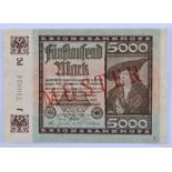 Deutschland, 5000 Mark 02.12.1922Reichsbanknote, mit diagonalem roten Aufdruck-Muster auf Vorder-