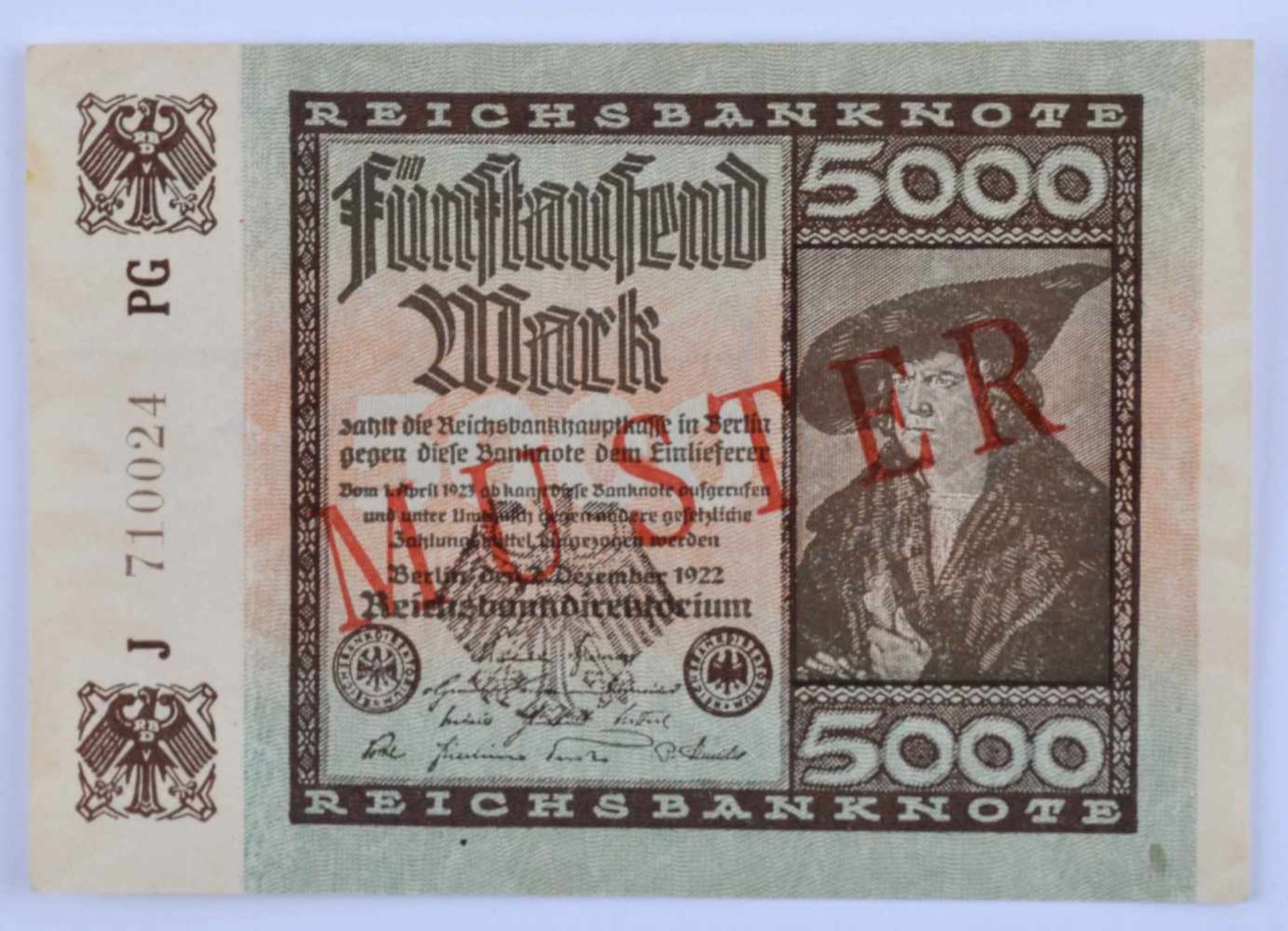 Deutschland, 5000 Mark 02.12.1922Reichsbanknote, mit diagonalem roten Aufdruck-Muster auf Vorder-