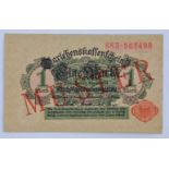 Deutschland, 1 Mark 12.08.1914Darlehenskassenschein, rotes Siegel, mit diagonalem roten Aufdruck-