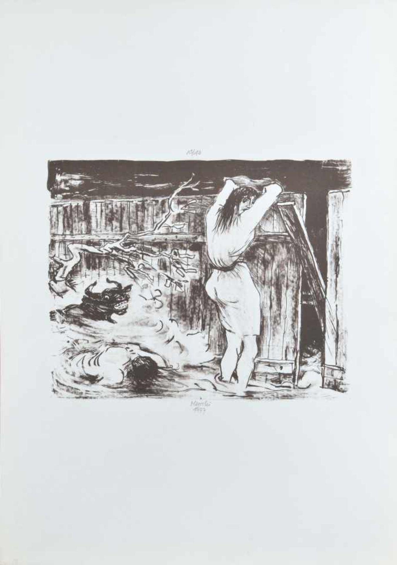 Gabriele MUCCHI (1899-2002)"Die Überschwemmung"Grafik-Tuschlithografie auf Karton, 70 cm x 50 cm, - Image 2 of 3