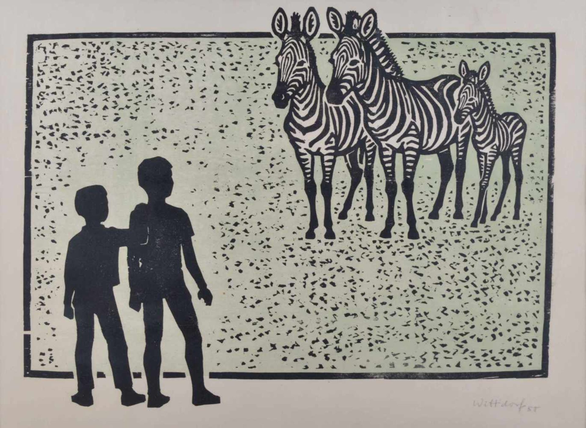 Jürgen WITTDORF (1932)"Im Tierpark"Grafik-Farbholzschnitt, Sichtmaß: 36,5 cm x 49,5 cm,rechts