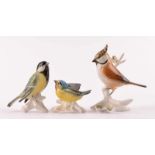 3 Vogelfiguren, Karl Ens VokstedtHaubenmeise (H: 13,5 cm), Meise (H: 6,5 cm) und Kohlmeise (H: 10