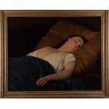 Friedrich KRAUS (1826-1894)"Schlafendes Mädchen mit entblößter Brust"Gemälde Öl/Karton, 70 cm x 90