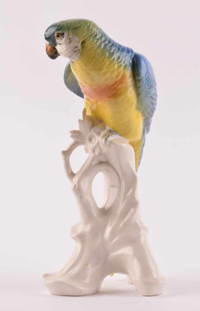 große Vogelfigur Papagei, Karl Ens Vokstedtauf Baumstamm sitzend, farbig staffiert, unterm Stand - Image 2 of 4
