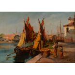 Künstler Anfang 20. Jhd."Boote im Hafen"Gemälde Öl/Leinwand, 33 cm x 48 cm,rechts unten ungedeutet