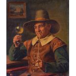 E.KUHLMANN München 19. Jhd."Pfeife rauchender Mann beim Wein trinken"Gemälde Öl/Leinwand, 30 cm x 25