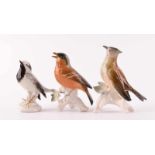 3 Vogelfiguren, Karl Ens VokstedtLerche (H:14 cm), Fink (H: 13 cm) und Bachstelze (H: 11 cm), alle