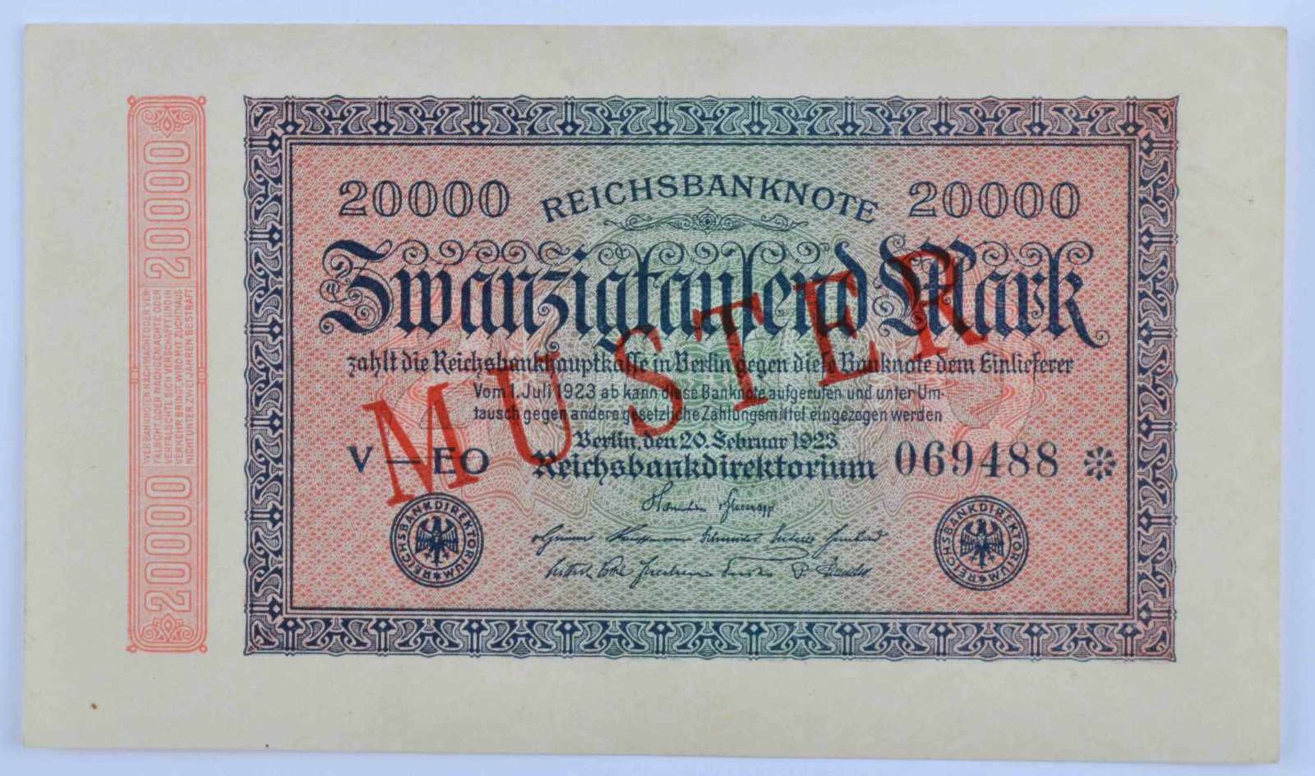 Deutschland, 20000 Mark 20.02.1923Reichsbanknote, mit diagonalem roten Aufdruck-Muster auf Vorder-