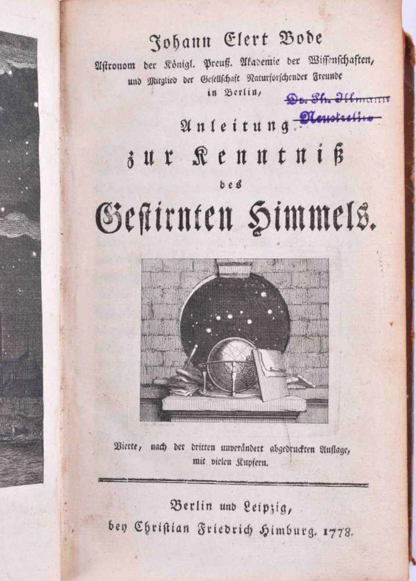 Anleitung zur Kenntnis des Gestirnen Himmels 1778von Johann Elert Bode, 4. Auflage, Verlag Berlin - Image 2 of 4