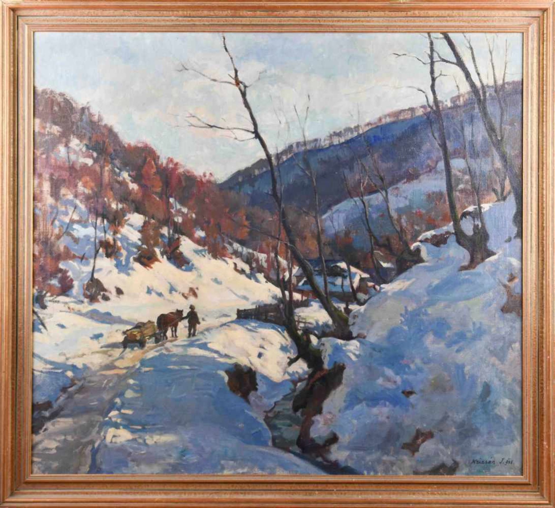 János KRIZSAN (1866-1948)"Winterliche Landschaft im Mittelgebirge"Gemälde Öl/Leinwand, 100 cm x - Image 2 of 6