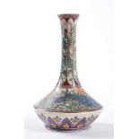 Satsuma Vase Japan 19. Jhd.äußerst fein bemalt mit Chrysantemen- und Pfauendekor, farbig