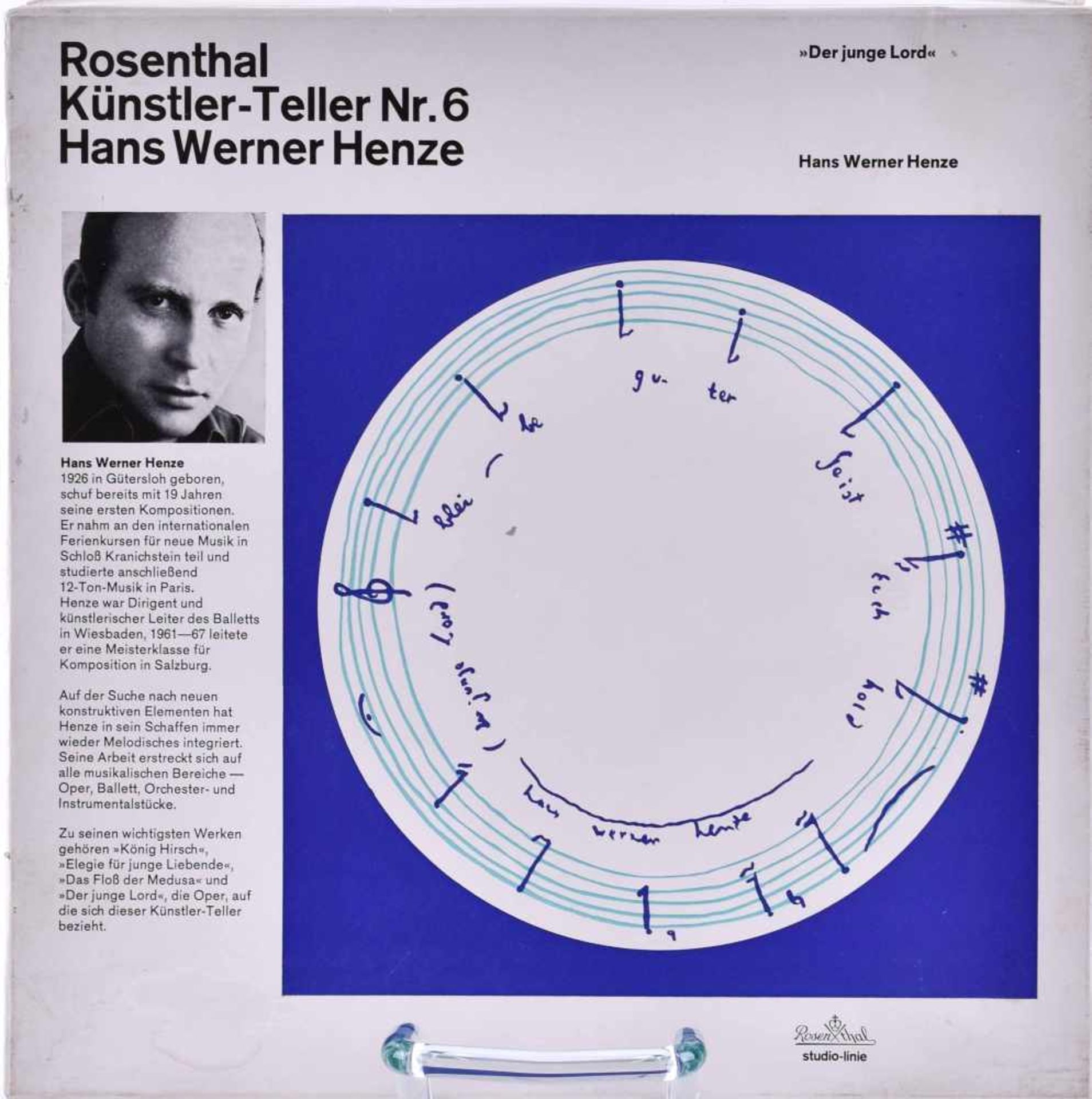 Rosenthal Porzellan Künstler-Teller Nr. 6 Hans Werner HenzeAus der Serie Rosenthal Studioline mit - Image 2 of 3