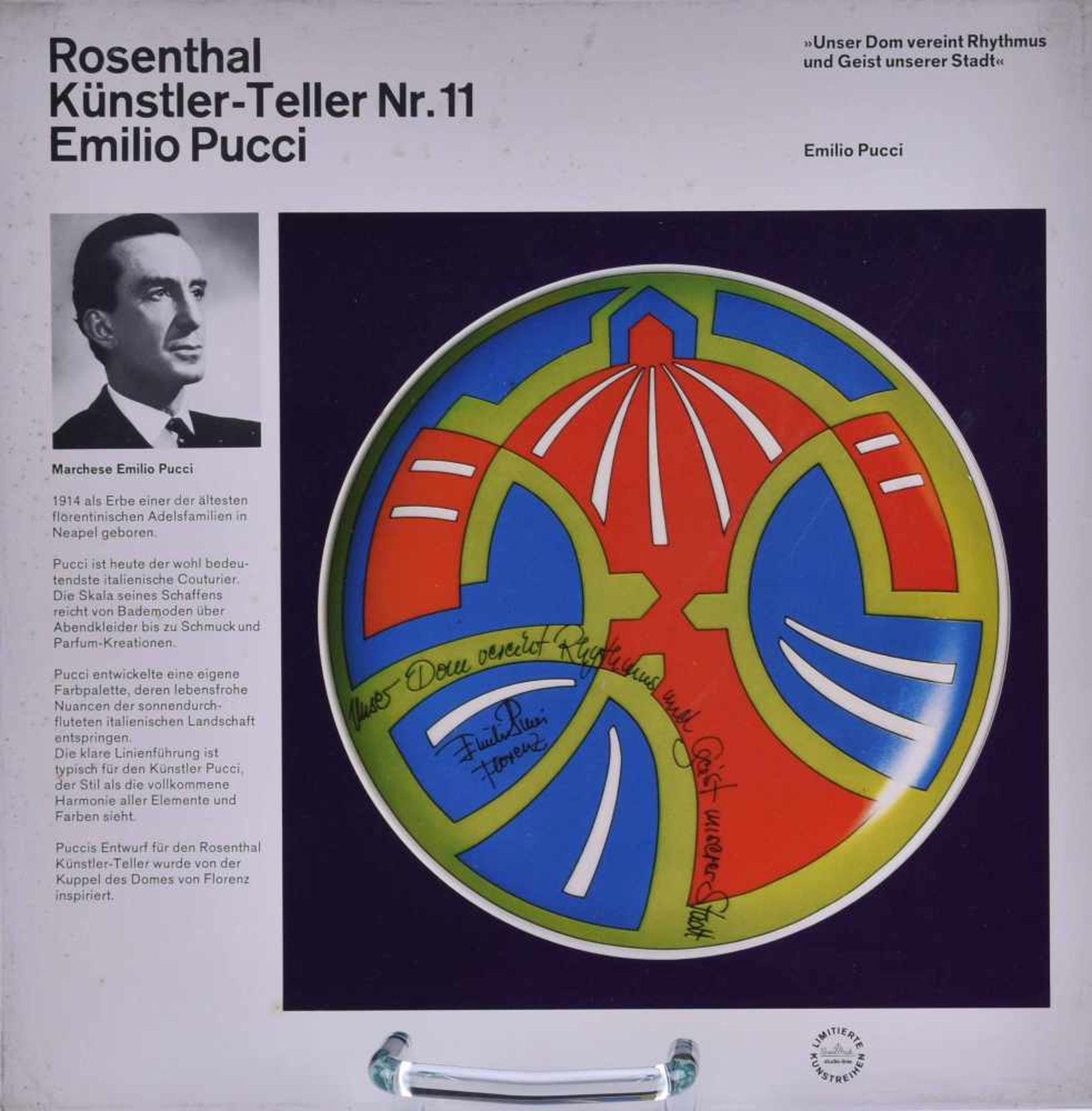 Rosenthal Porzellan Künstler-Teller Nr. 11 Emilio PucciAus der Serie Rosenthal Studioline mit Emilio - Image 2 of 3