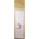 Rollbild Chinabemalt mit Samurai auf Pferd sitzend, mit Signaturstempel, Gesamtlänge: 189 cm, B:
