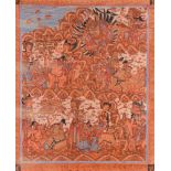 Stoffmalerei, Indonesien, Bali 19. Jhd.Szenen aus dem Hinduismus, Malerei, 75 cm x 62 cmCloth