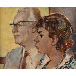 Bert HELLER (1912-1970)"Hoteldirektor Krebs mit seiner Tochter Angelika"Gemälde Öl/Hartfaser, 50
