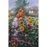 Feodor Vasilievich SYCHKOV (1870-1958)"Mädchen im Blumengarten"Gemälde Öl/Leinwand, 105 cm x 68,5
