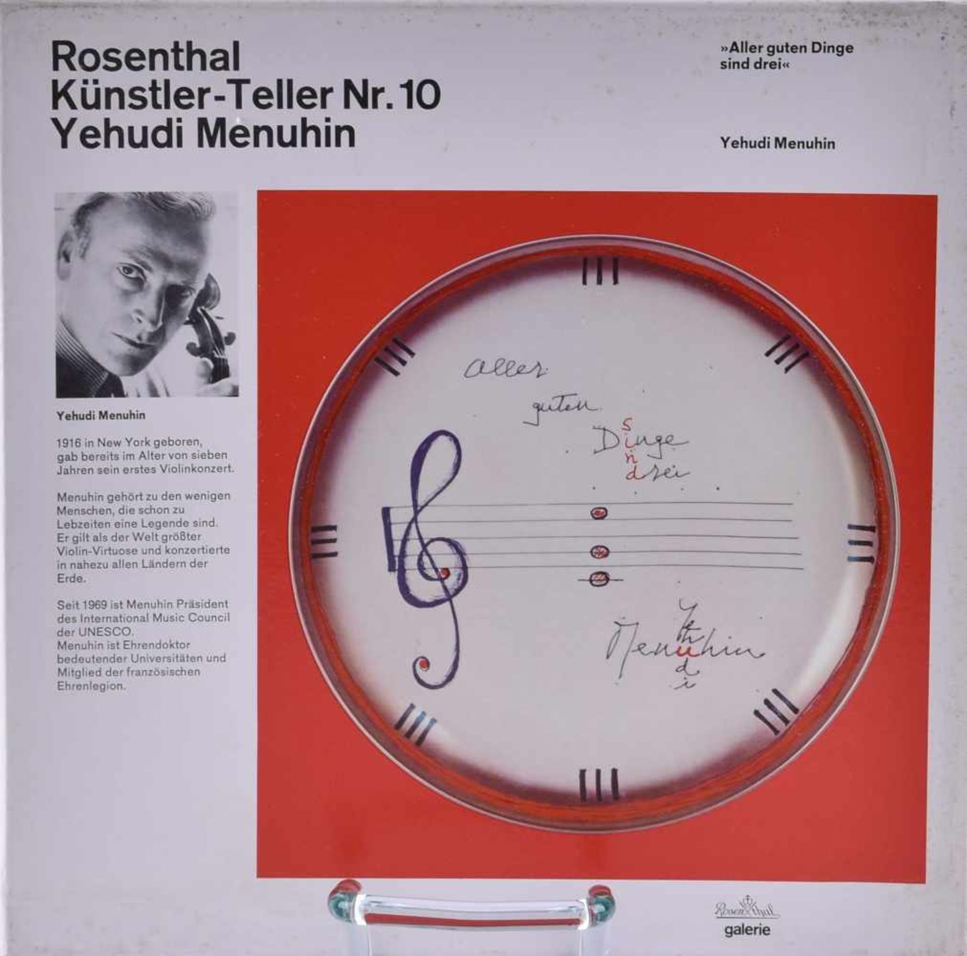 Rosenthal Porzellan Künstler-Teller Nr. 10 Yehudi MenuhinAus der Serie Rosenthal Studioline mit - Image 2 of 3