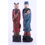 Paar Specksteinfiguren China 18./19. Jhd.die Unsterblichen Lu Dongbin und Zhongli Quan, farbig