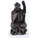 Buddha China 19 Jhd.Hartholz, auf Lotusthron sitzend, sehr fein beschnitzt, mit Silberfaden-