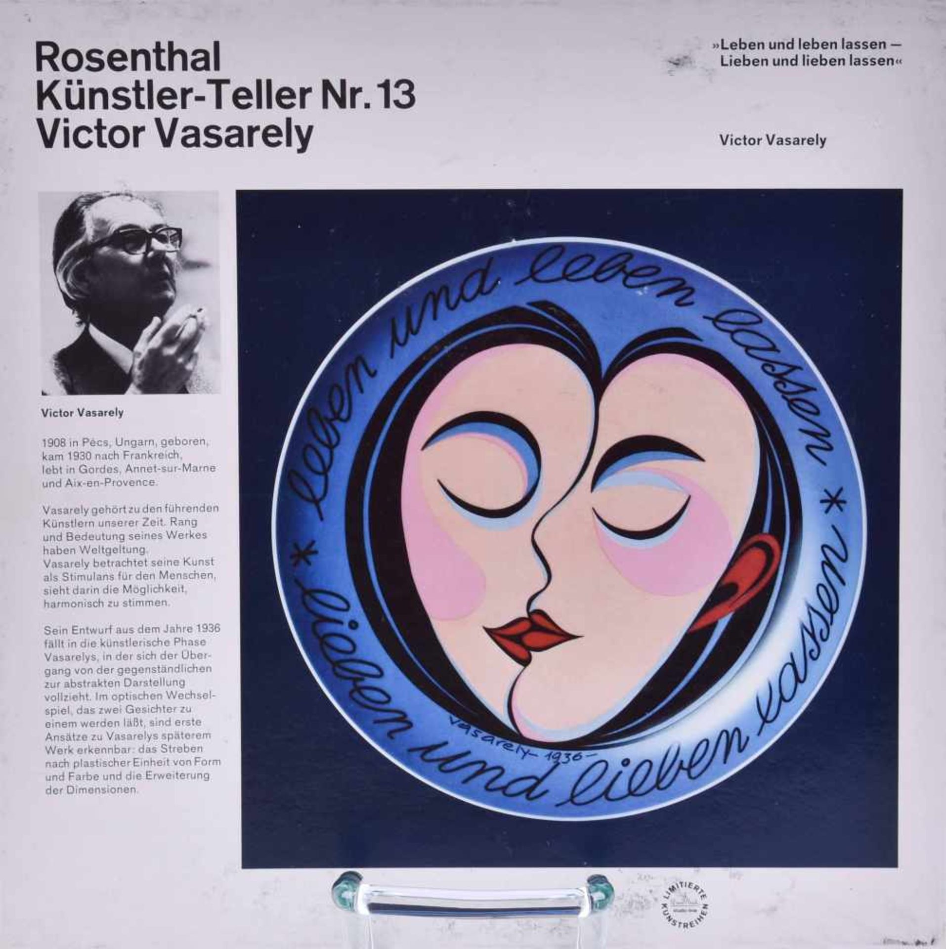 Rosenthal Porzellan Künstler-Teller Nr. 13 Victor VasarelyAus der Serie Rosenthal Studioline mit - Image 2 of 3