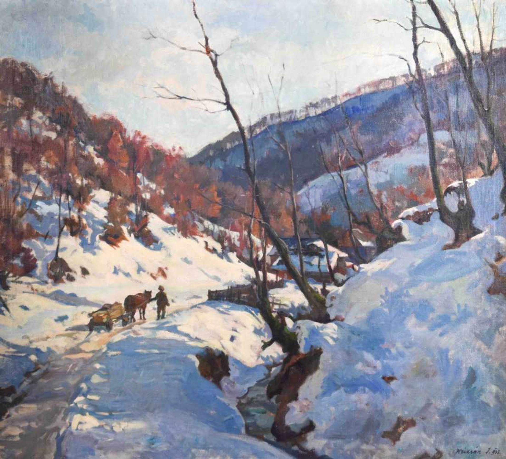 János KRIZSAN (1866-1948)"Winterliche Landschaft im Mittelgebirge"Gemälde Öl/Leinwand, 100 cm x