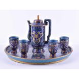 Cloisonne Moccaset6 tlg., für 4 Personen, 4 kl. Becher(H: 6,5 cm), 1 Kanne(H: 14,5 cm) und 1 Tablett