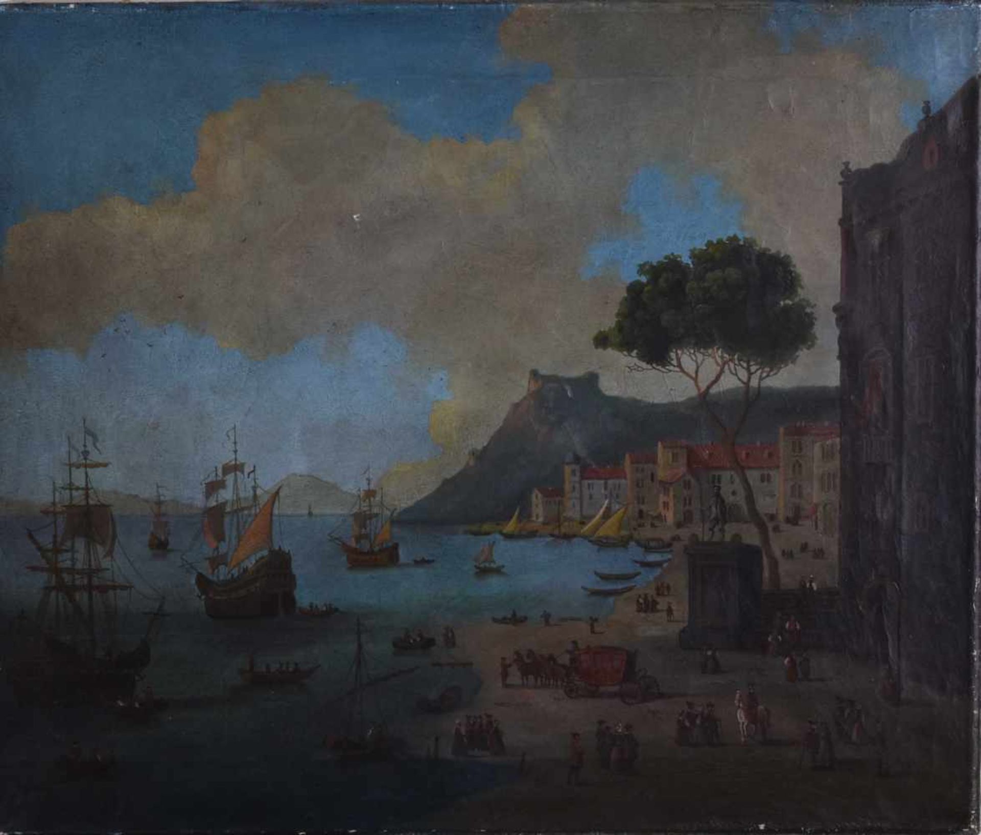 wohl Italienischer Altmeister des 17. / 18. Jhd."Hafenstadt am Meer"Gemälde Öl / Leinwand, 50 cm x