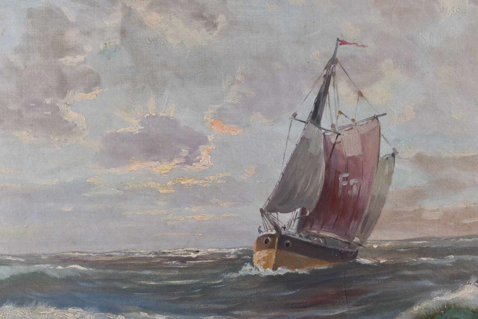 Künstler des 19. / 20. Jhd."Segelboot auf hoher See"Gemälde Öl/Leinwand, 44,5 cm x 59,5 cm, mit - Image 3 of 7