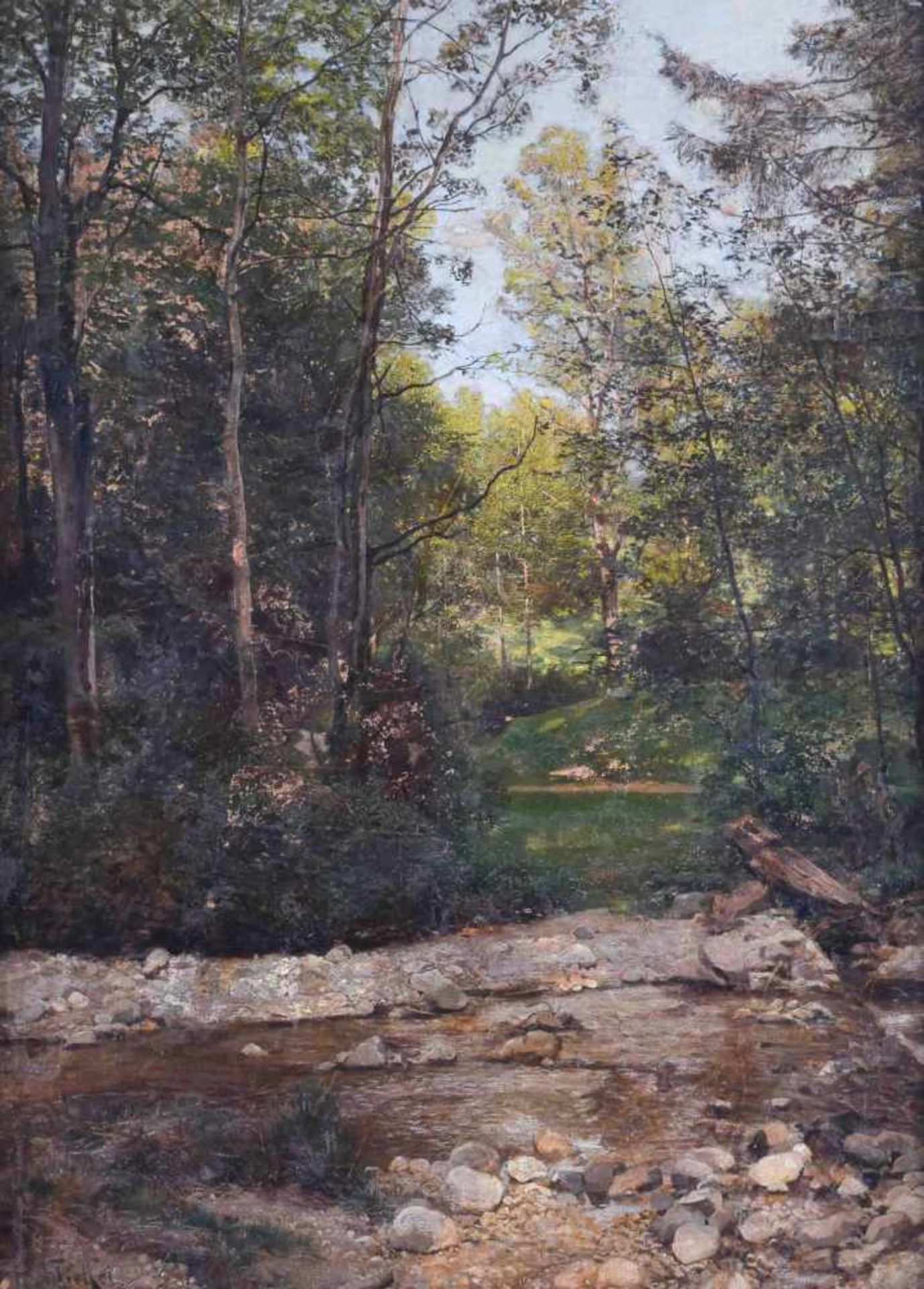 Paul Franz FLICKEL (1852-1903)"Sommerliche Waldlandschaft mit kleinem Bach"Gemälde Öl/Leinwand, 77
