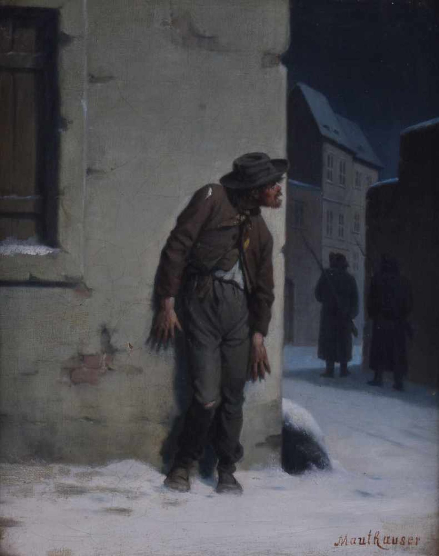 Mauthauser wohl Tschesischer Künstler des 19. Jhd."Auf der Hut"Gemälde Öl/Leinwand, 26,5 cm x 21,5