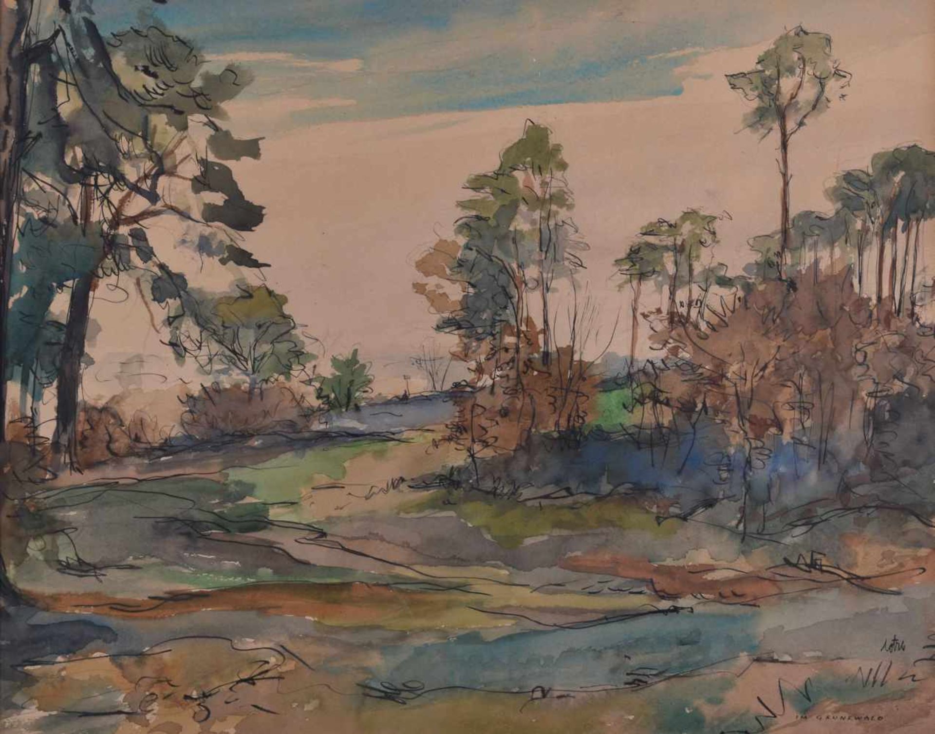 Hermann LOTZE (1906-?)"Im Grunewald"Zeichnung-Aquarell, Sichtmaß 35 cm x 43 cm,rechts unten