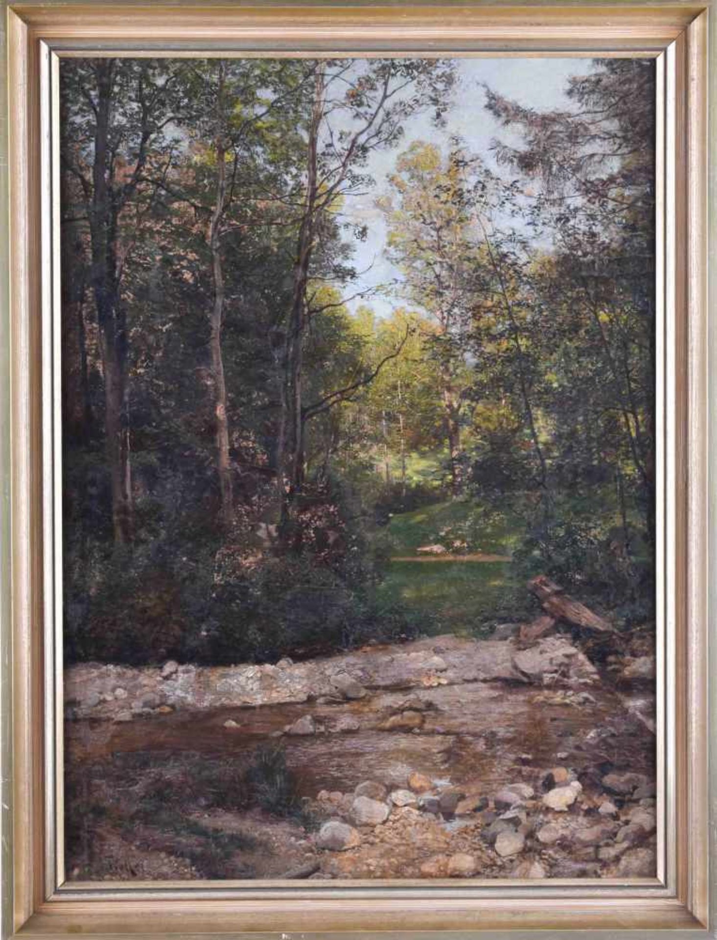 Paul Franz FLICKEL (1852-1903)"Sommerliche Waldlandschaft mit kleinem Bach"Gemälde Öl/Leinwand, 77 - Image 2 of 7