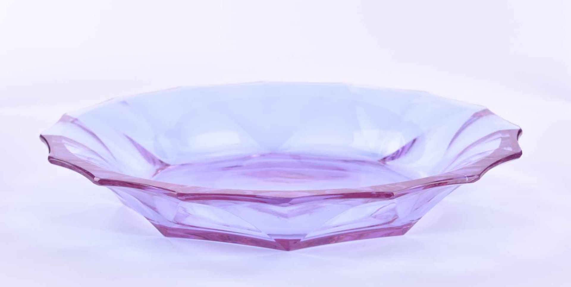 Art Deko Schale Moserdurchsichtiges fliederfarbenes Glas, unterm Stand gemarkt, Ø ca. 23,5 cmArt - Bild 4 aus 5