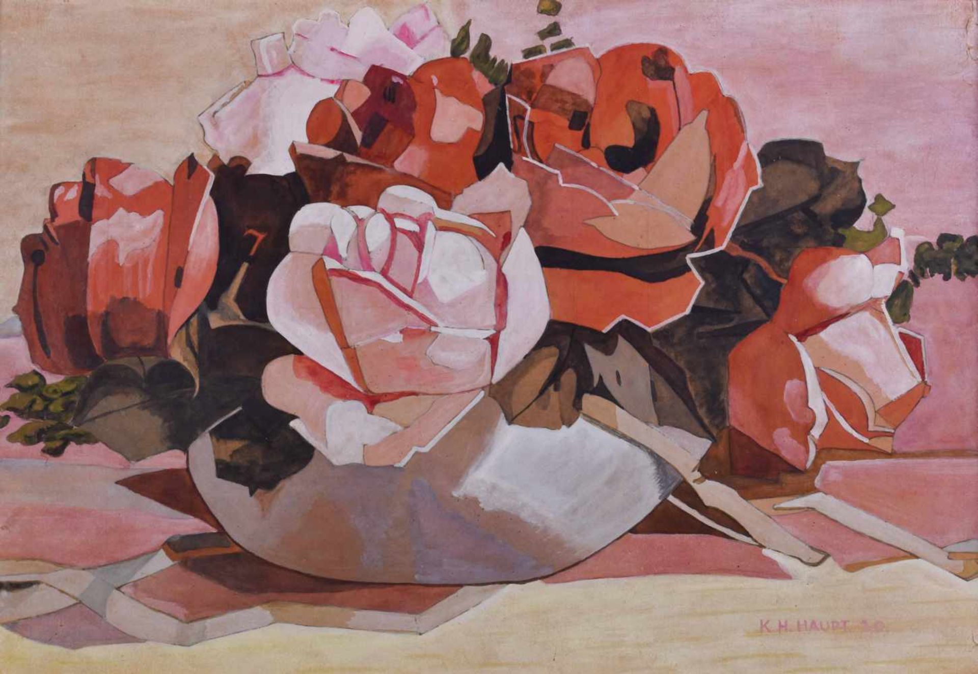 Karl Hermann HAUPT (1904-1983)"Blumenstillleben"Gemälde Öl/Hartfaser, 34,5 cm x 50,5 cm, mit