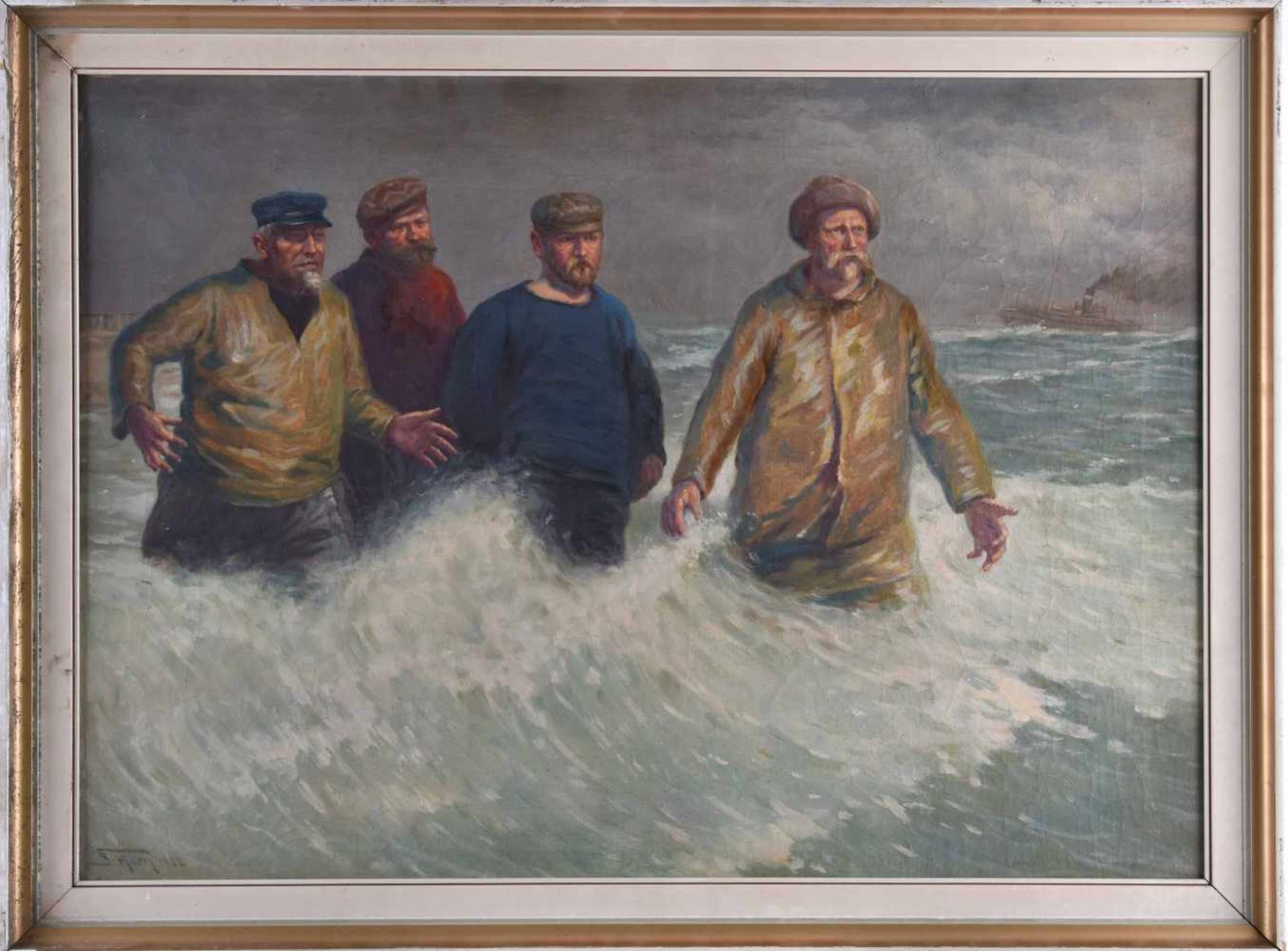 G.HORN 20. Jhd."Helgoländer Fischer auf Boot wartend"Gemälde Öl/Leinwand, 50,5 cm x 70,5 cm,links - Image 2 of 6