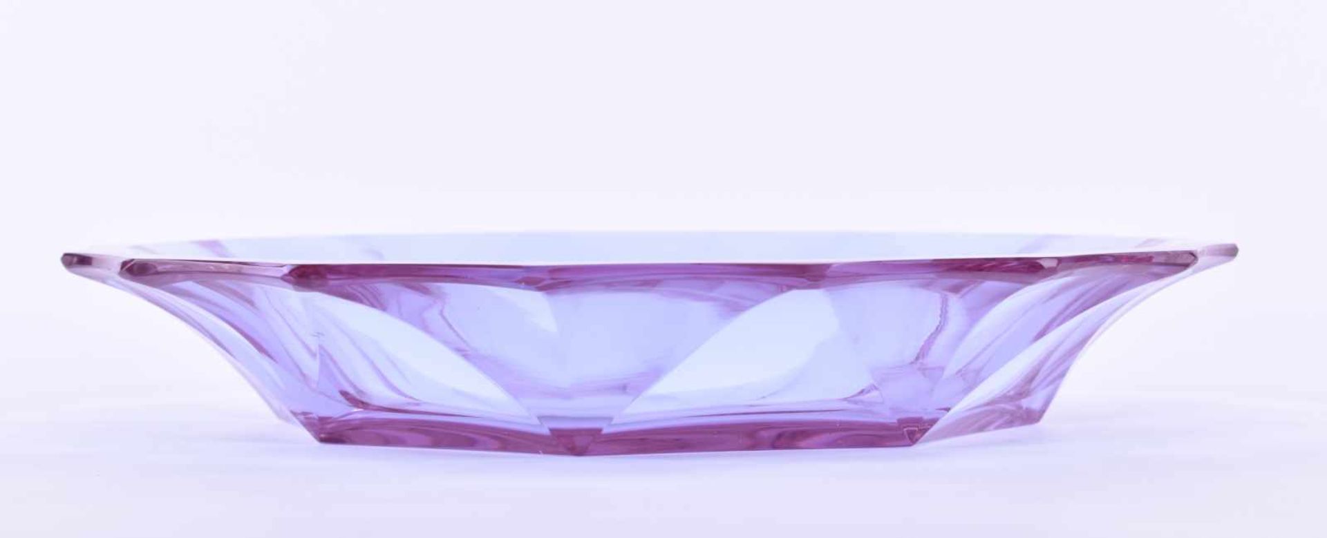 Art Deko Schale Moserdurchsichtiges fliederfarbenes Glas, unterm Stand gemarkt, Ø ca. 23,5 cmArt - Bild 2 aus 5