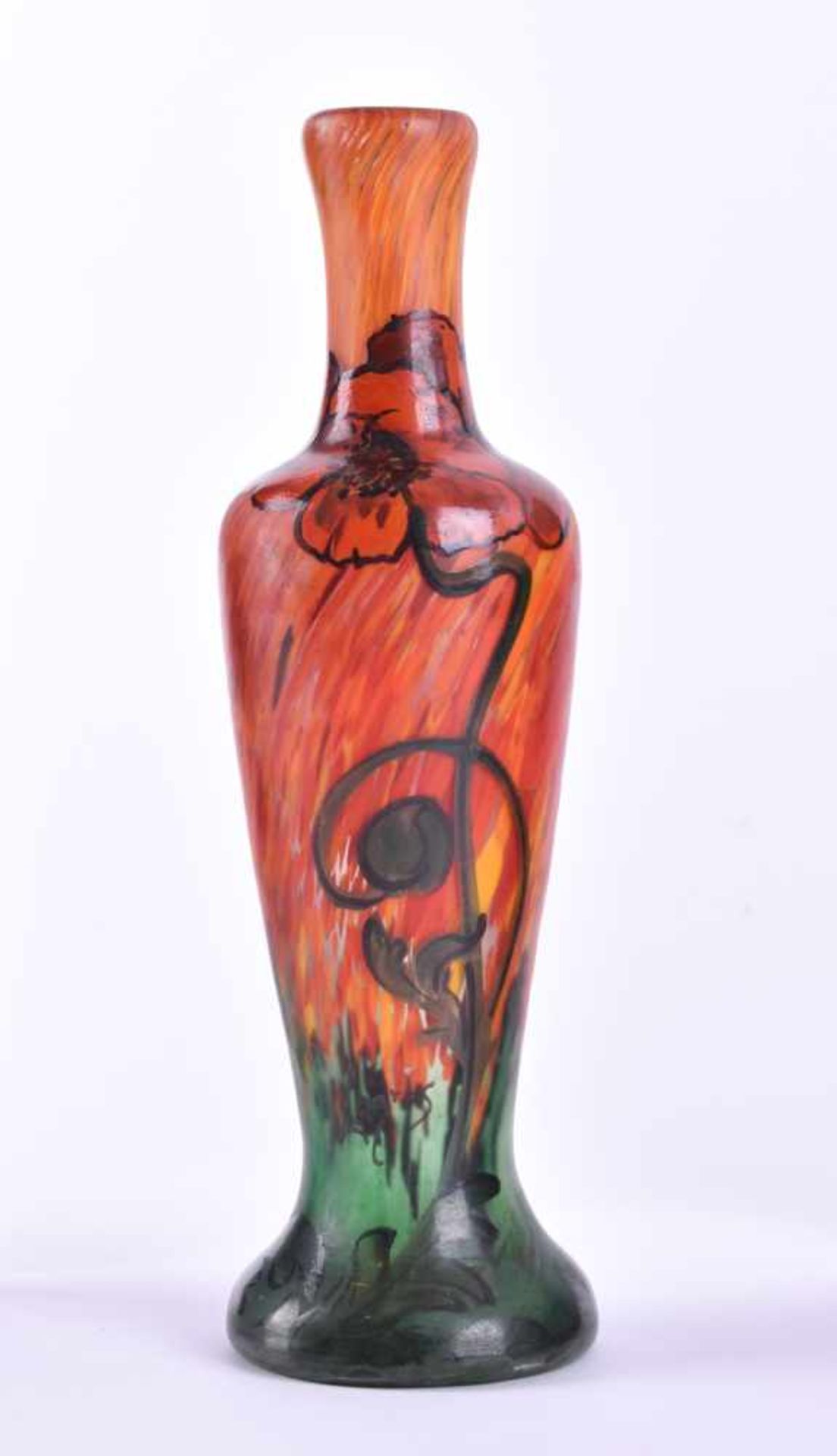 Jugendstil Vase Legras um 1910mit farbigen Einschmelzungen, seitlich signiert, H: 23,5 cmArt Nouveau